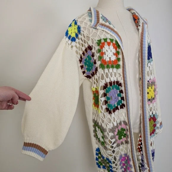 Free with Purchase Shein Granny Square Cardigan Long Sleeve Open Front - Picture 9 of 9